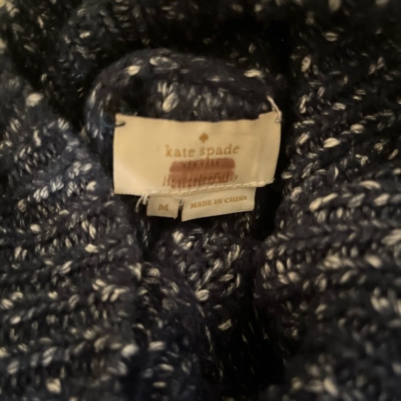 kate spade Sweater - Women's Medium Navy Blue White - Cable Knit Turtleneck - Picture 10 of 15